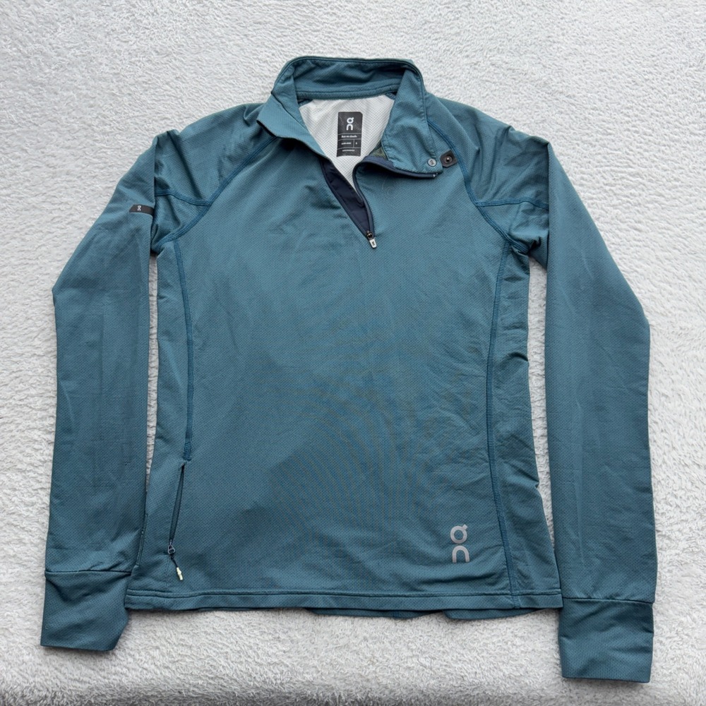 On Running Clima-Shirt‎ Womens Small Teal Blue 1/4 Zip Perforated Back Run Top